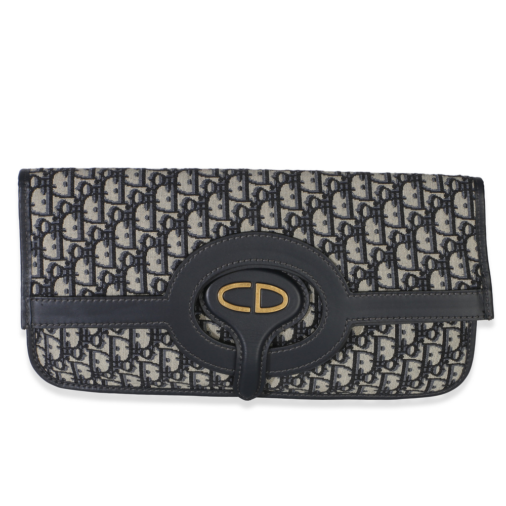 Christian Dior Navy Oblique Canvas Fold Over Clutch